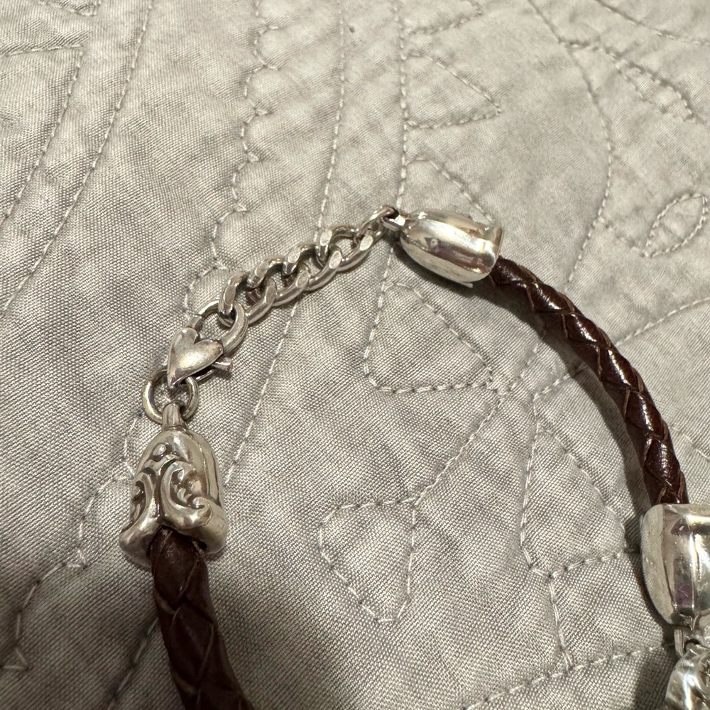 Vintage Brighton Silver Heart Bracelet with Brown Woven Leather - Picture 4 of 5